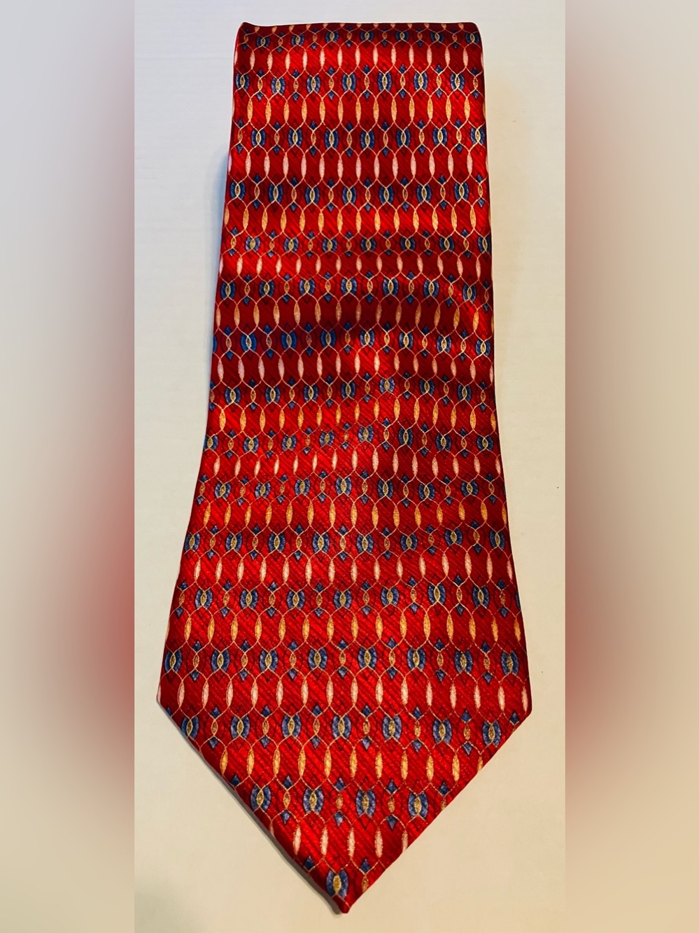 Meeting Street Red Silk Geometric Pattern Hand Made Men's Tie